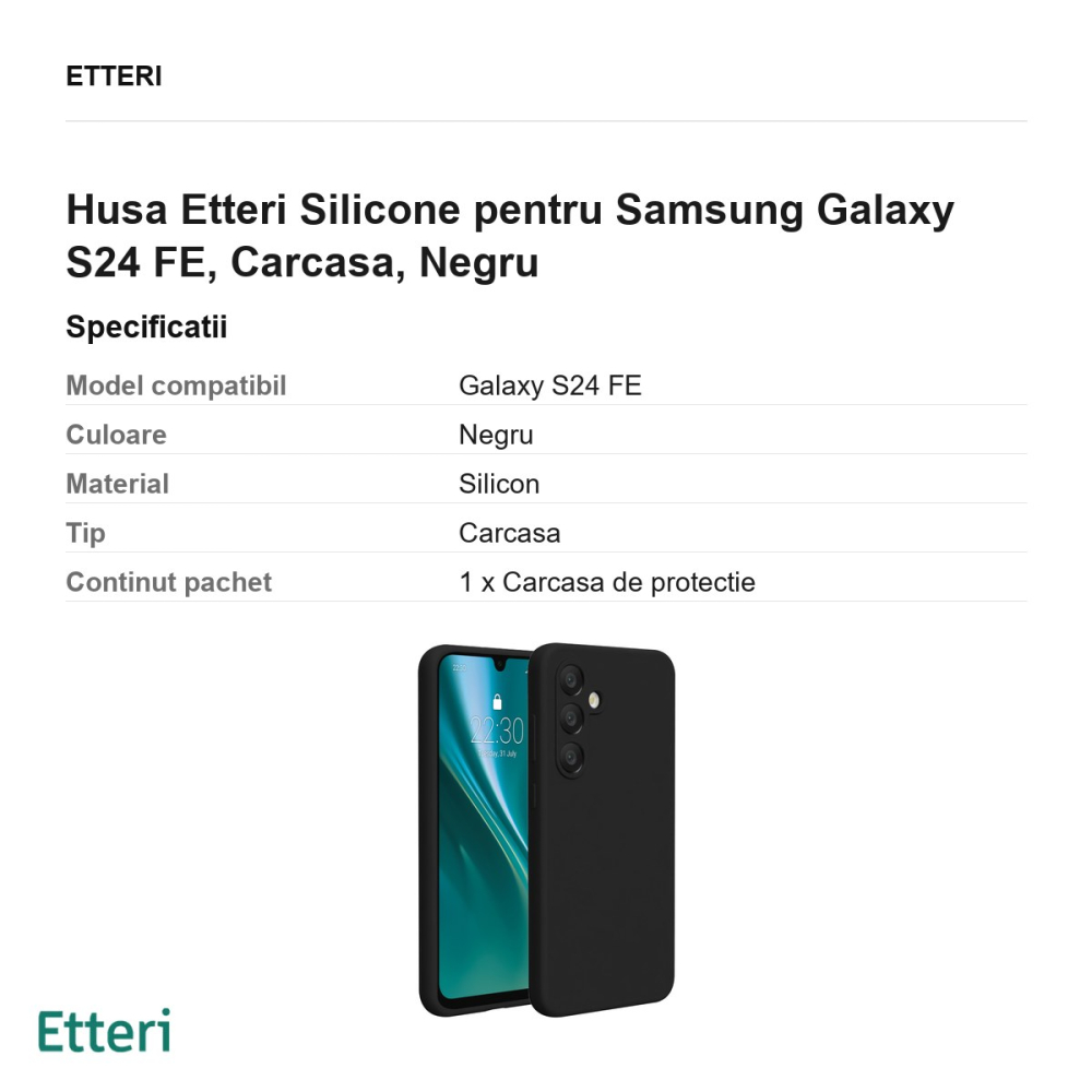 Husa Etteri Silicone pentru Samsung Galaxy S24 FE, Carcasa, Negru [3]