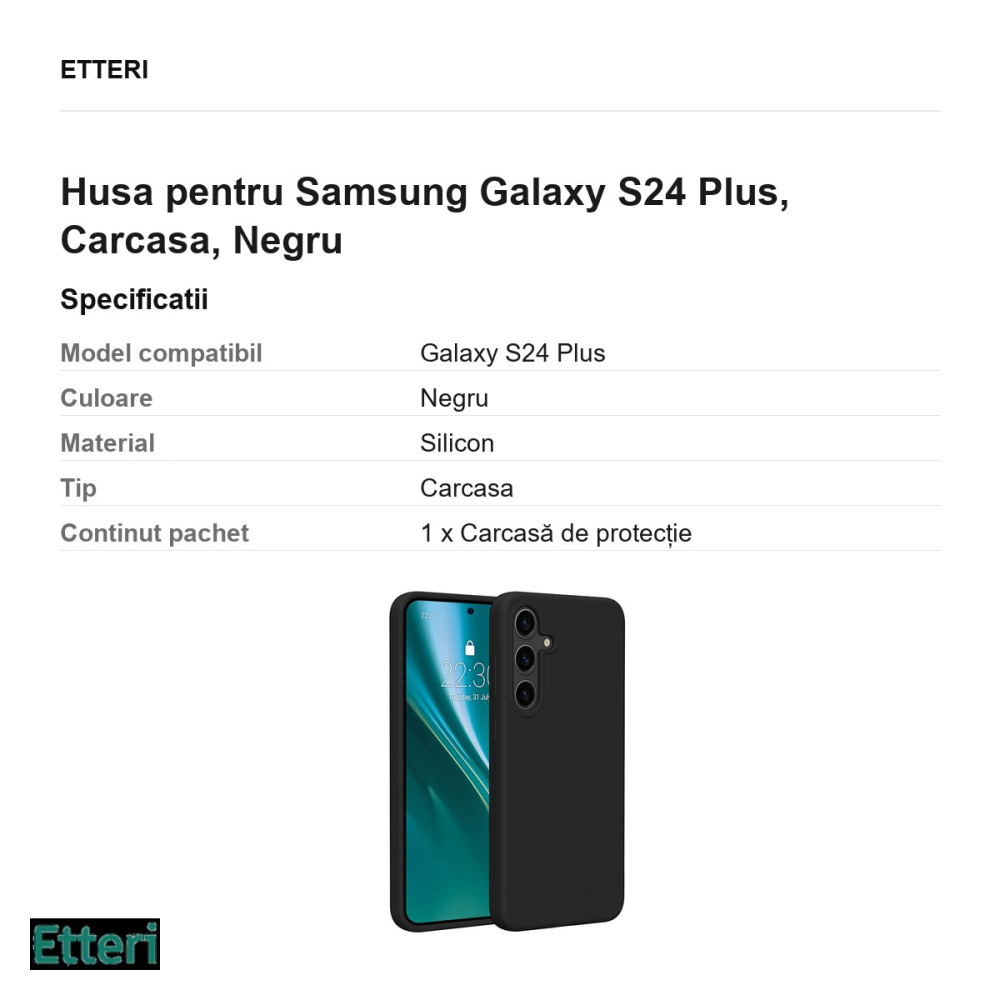 Husa Etteri Silicone pentru Samsung Galaxy S24 Plus, Carcasa, Negru [3]