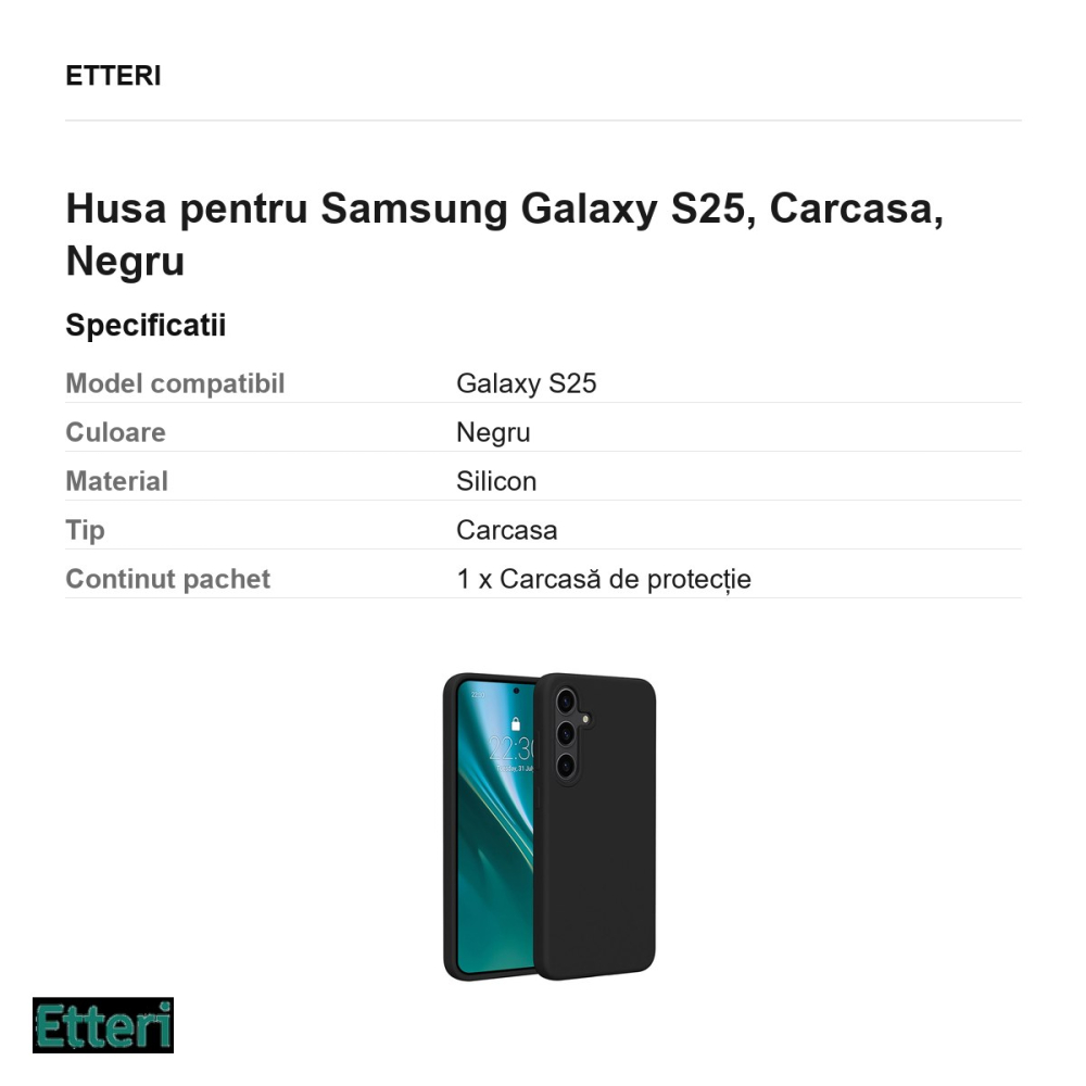 Husa Etteri Silicone pentru Samsung Galaxy S25, Carcasa, Negru [3]