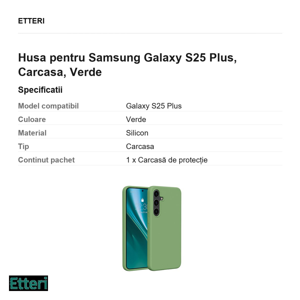 Husa Etteri Silicone pentru Samsung Galaxy S25 Plus, Carcasa, Verde [3]