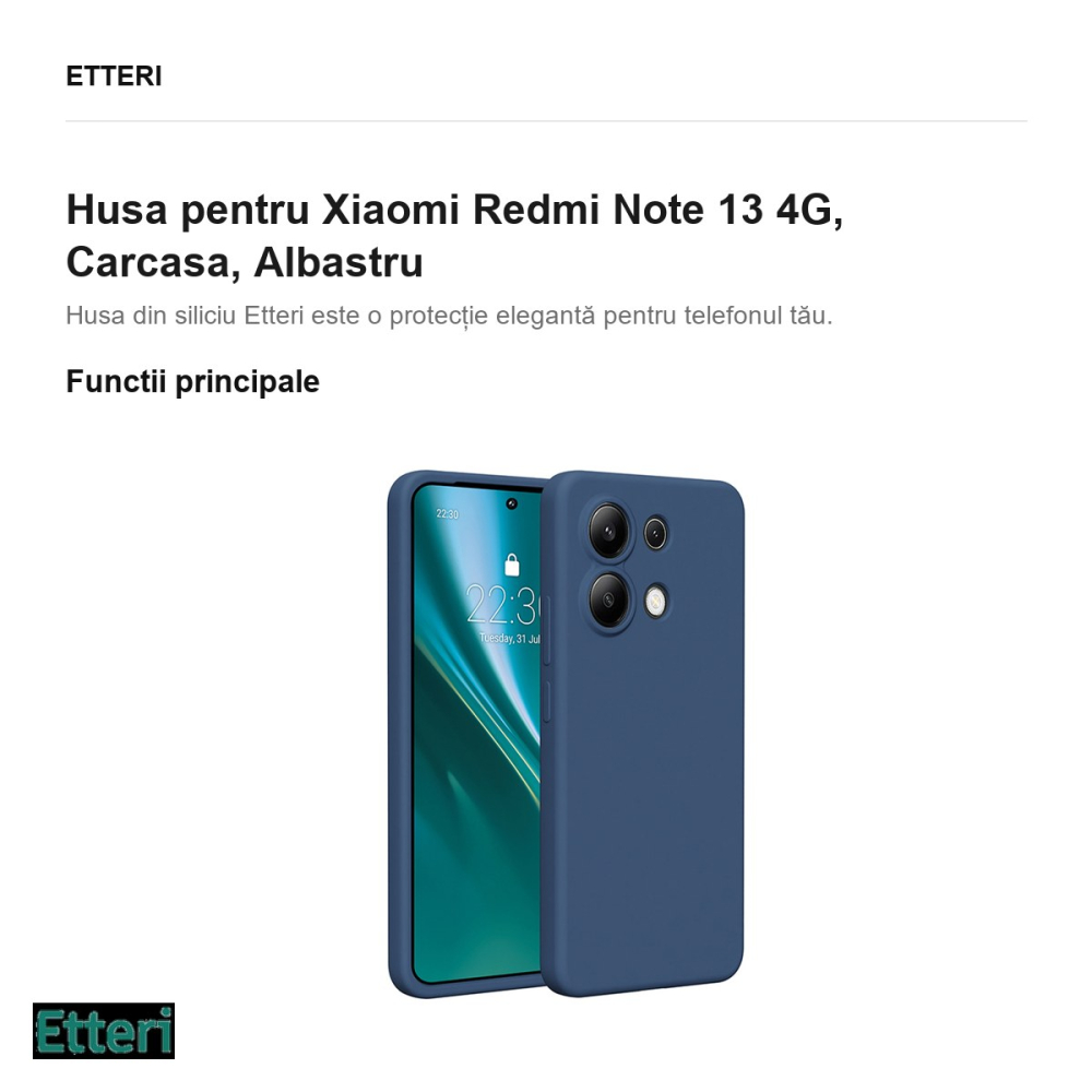 Husa Etteri Silicone pentru Xiaomi Redmi Note 13 4G, Carcasa, Albastru [2]