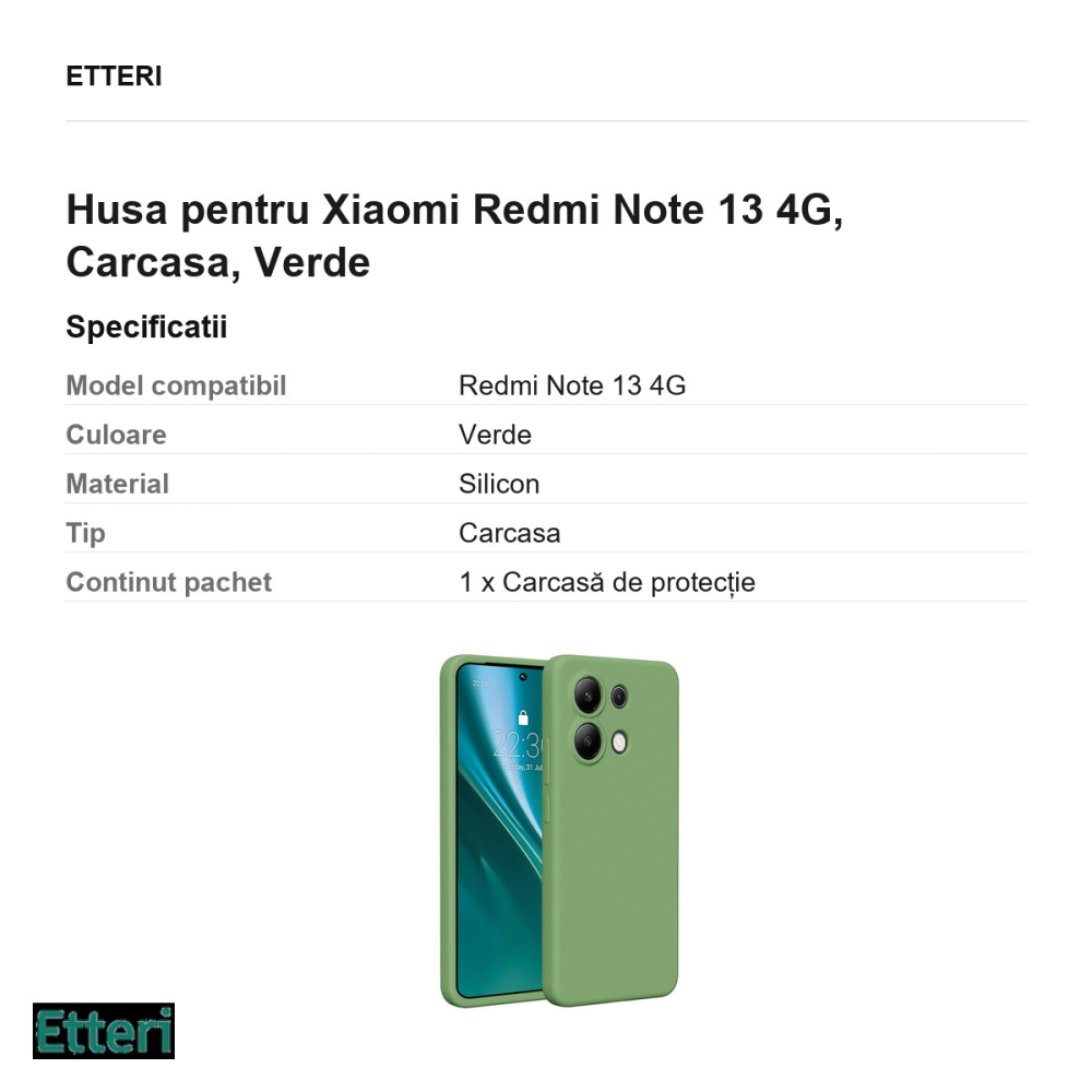 Husa Etteri Silicone pentru Xiaomi Redmi Note 13 4G, Carcasa, Verde [3]