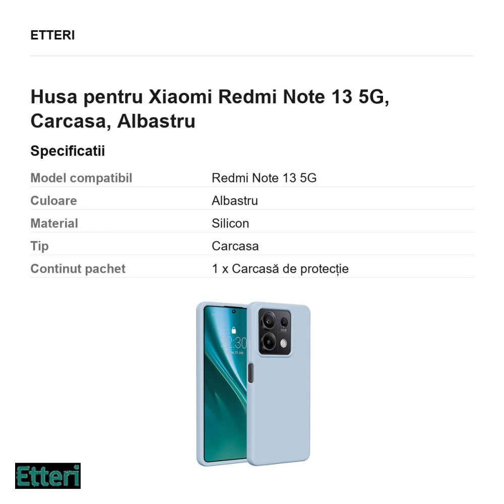 Husa Etteri Silicone pentru Xiaomi Redmi Note 13 5G, Carcasa, Albastru [3]