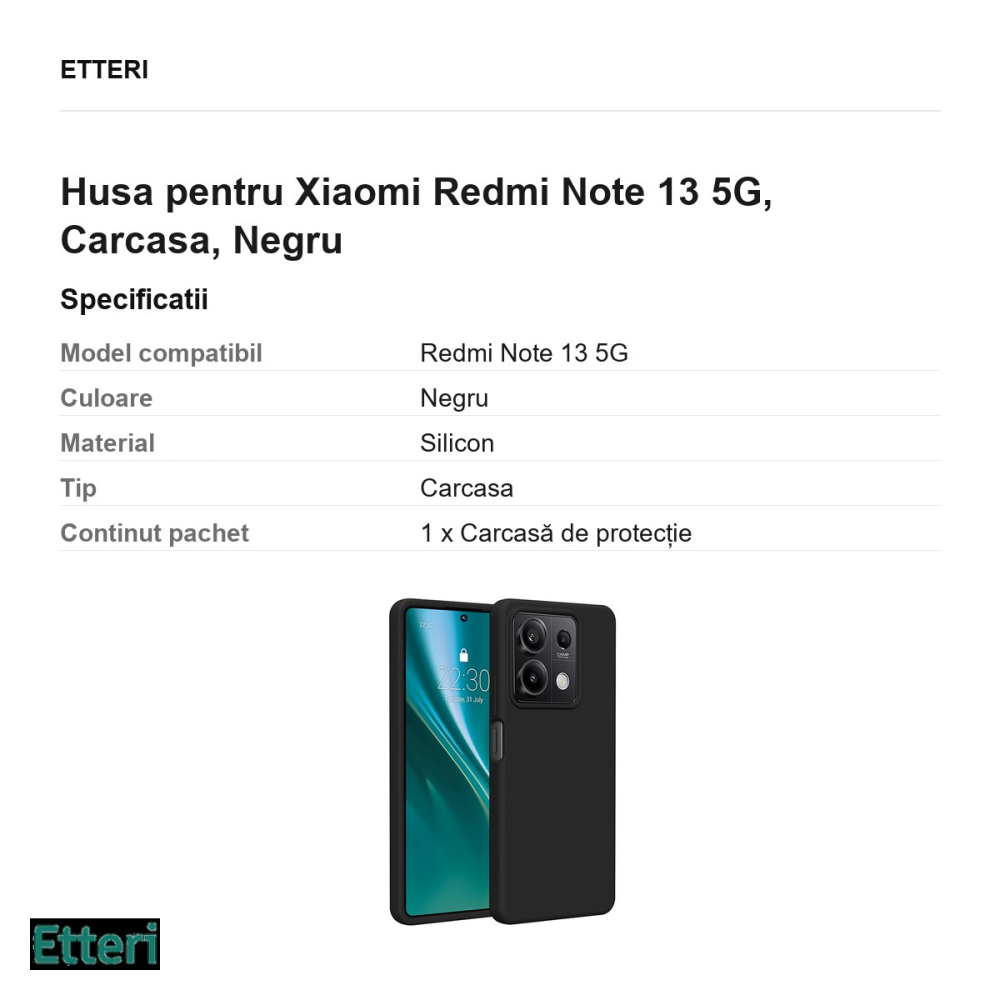 Husa Etteri Silicone pentru Xiaomi Redmi Note 13 5G, Carcasa, Negru [3]