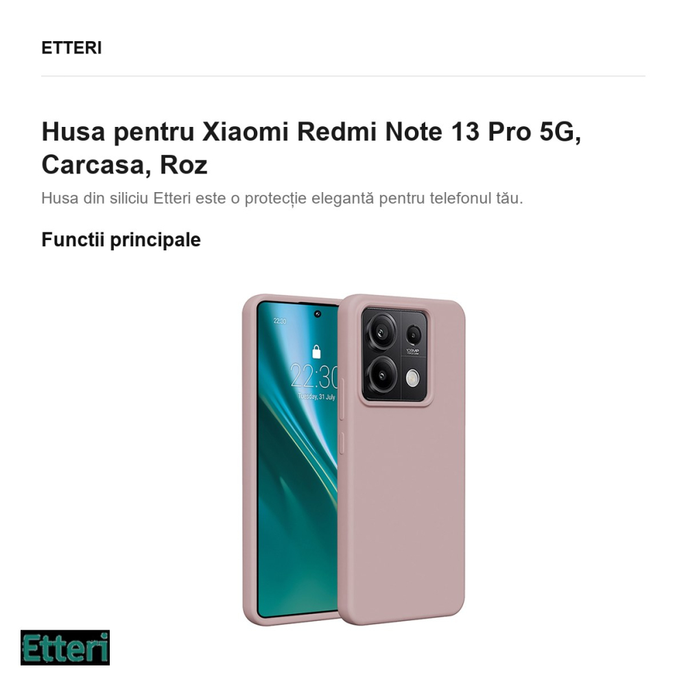 Husa Etteri Silicone pentru Xiaomi Redmi Note 13 Pro 5G, Carcasa, Roz [2]