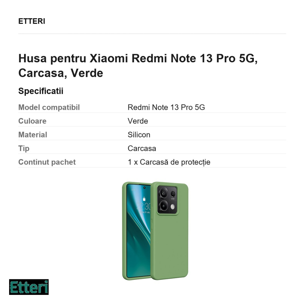Husa Etteri Silicone pentru Xiaomi Redmi Note 13 Pro 5G, Carcasa, Verde [3]