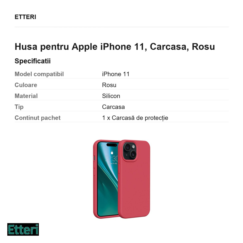 Husa Etteri Silicone raspberry pentru Apple iPhone 11, Carcasa, Rosu [3]