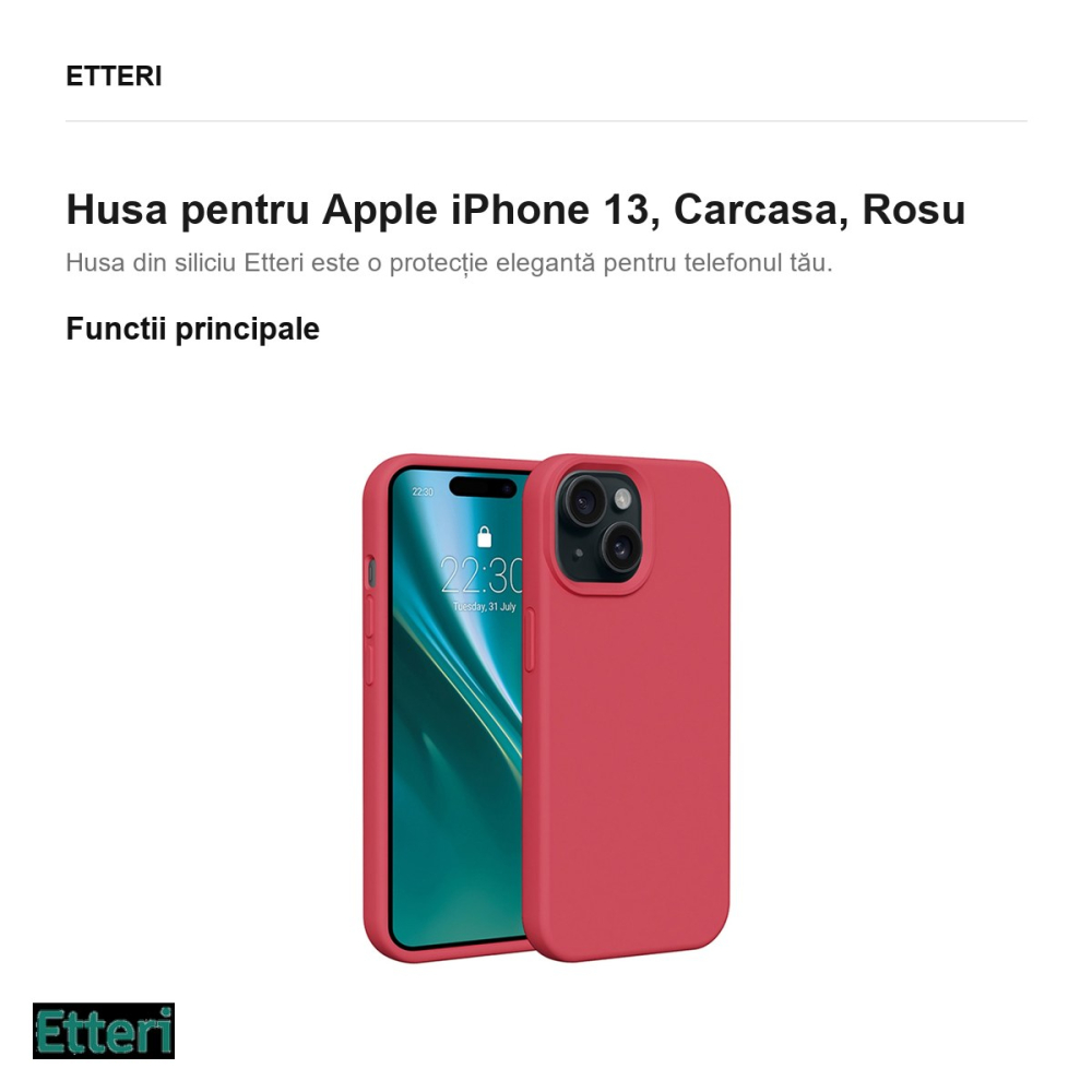 Husa Etteri Silicone raspberry pentru Apple iPhone 13, Carcasa, Rosu [2]