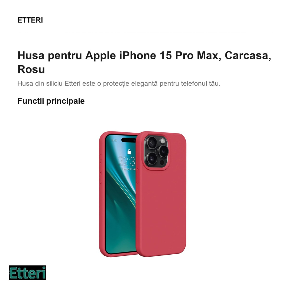 Husa Etteri Silicone raspberry pentru Apple iPhone 15 Pro Max, Carcasa, Rosu [2]