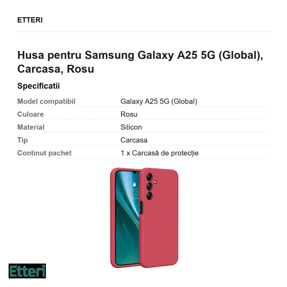 Husa Etteri Silicone raspberry pentru Samsung Galaxy A25 5G (Global), Carcasa, Rosu [3]