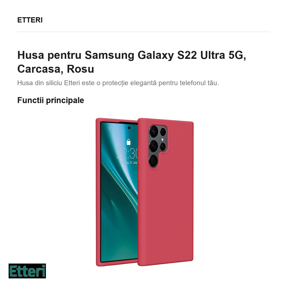 Husa Etteri Silicone raspberry pentru Samsung Galaxy S22 Ultra 5G, Carcasa, Rosu [2]