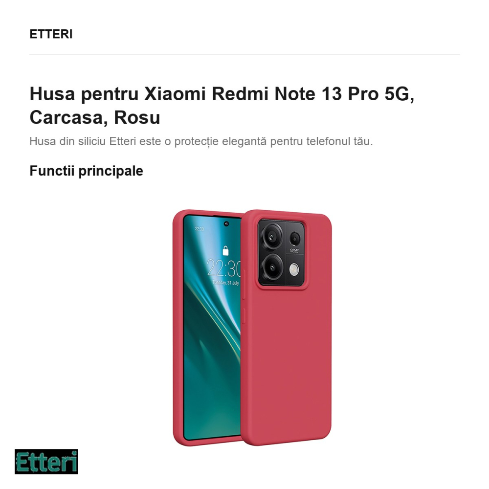 Husa Etteri Silicone raspberry pentru Xiaomi Redmi Note 13 Pro 5G, Carcasa, Rosu [2]