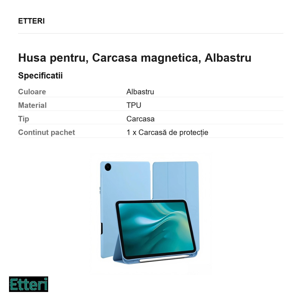 Husa Etteri Tab 11 pentru Samsung Galaxy Tab A9+, Carcasa magnetica, Albastru [3]