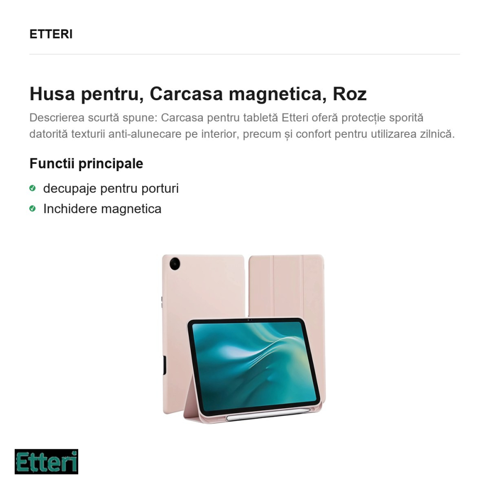 Husa Etteri Tab pentru Samsung Galaxy Tab A9, Carcasa magnetica, Roz [2]