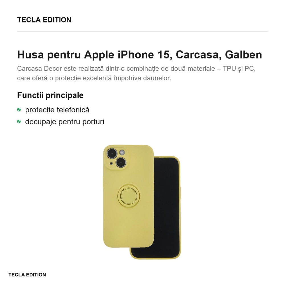 Husa Finger Grip pentru Apple iPhone 15, Carcasa, Galben [2]