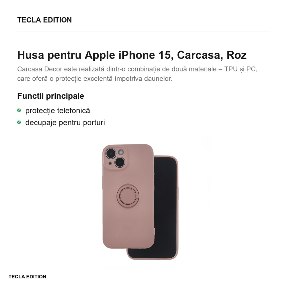 Husa Finger Grip pentru Apple iPhone 15, Carcasa, Roz [2]