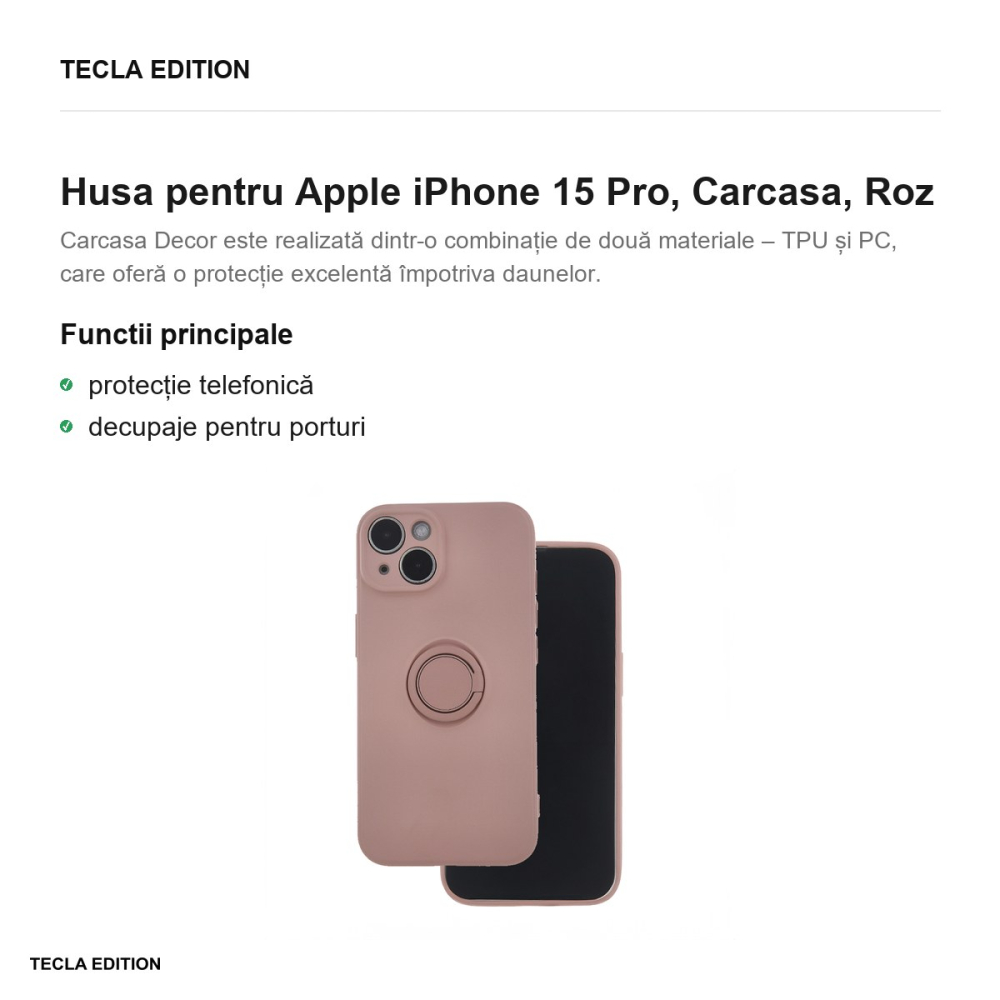 Husa Finger Grip pentru Apple iPhone 15 Pro, Carcasa, Roz [2]