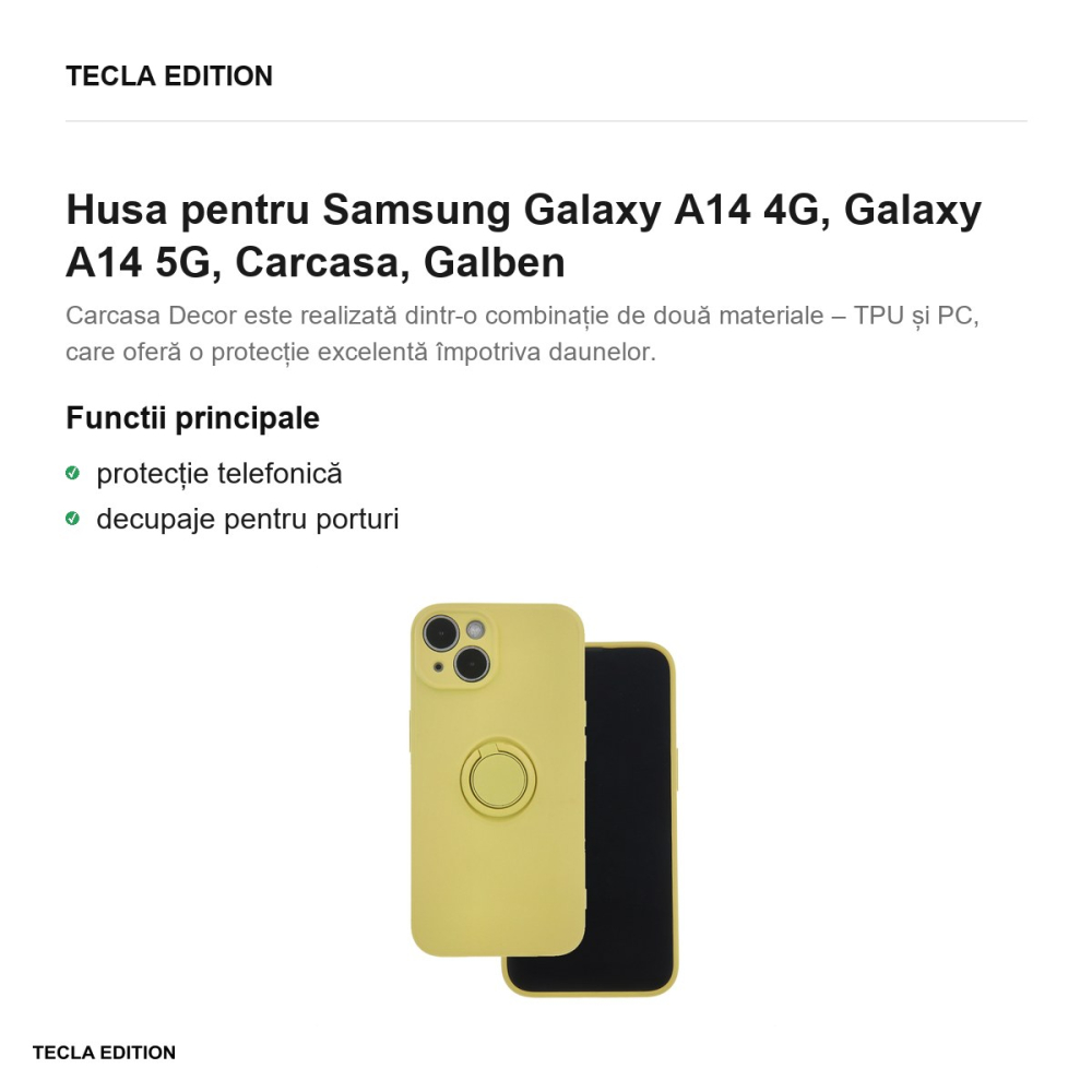 Husa Finger Grip pentru Samsung Galaxy A14 4G, Galaxy A14 5G, Carcasa, Galben [2]