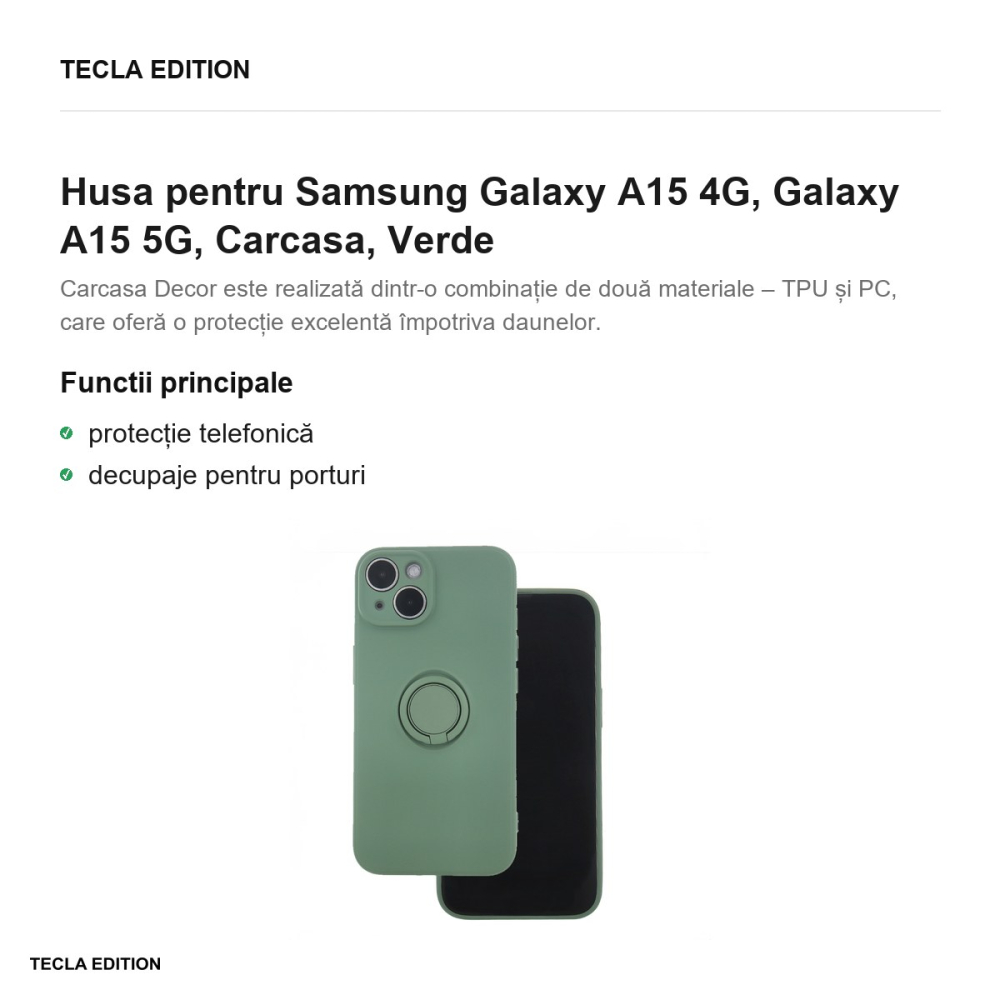 Husa Finger Grip pentru Samsung Galaxy A15 4G, Galaxy A15 5G, Carcasa, Verde [2]