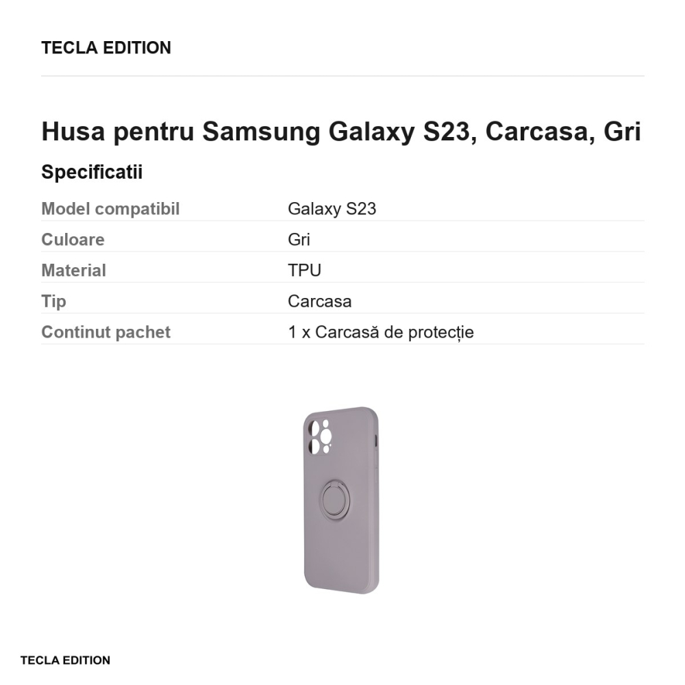 Husa Finger Grip pentru Samsung Galaxy S23, Carcasa magnetica, Gri [3]