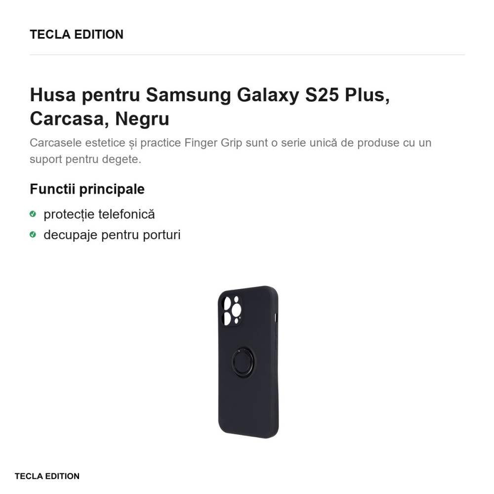 Husa Finger Grip pentru Samsung Galaxy S25 Plus, Carcasa, Negru [2]