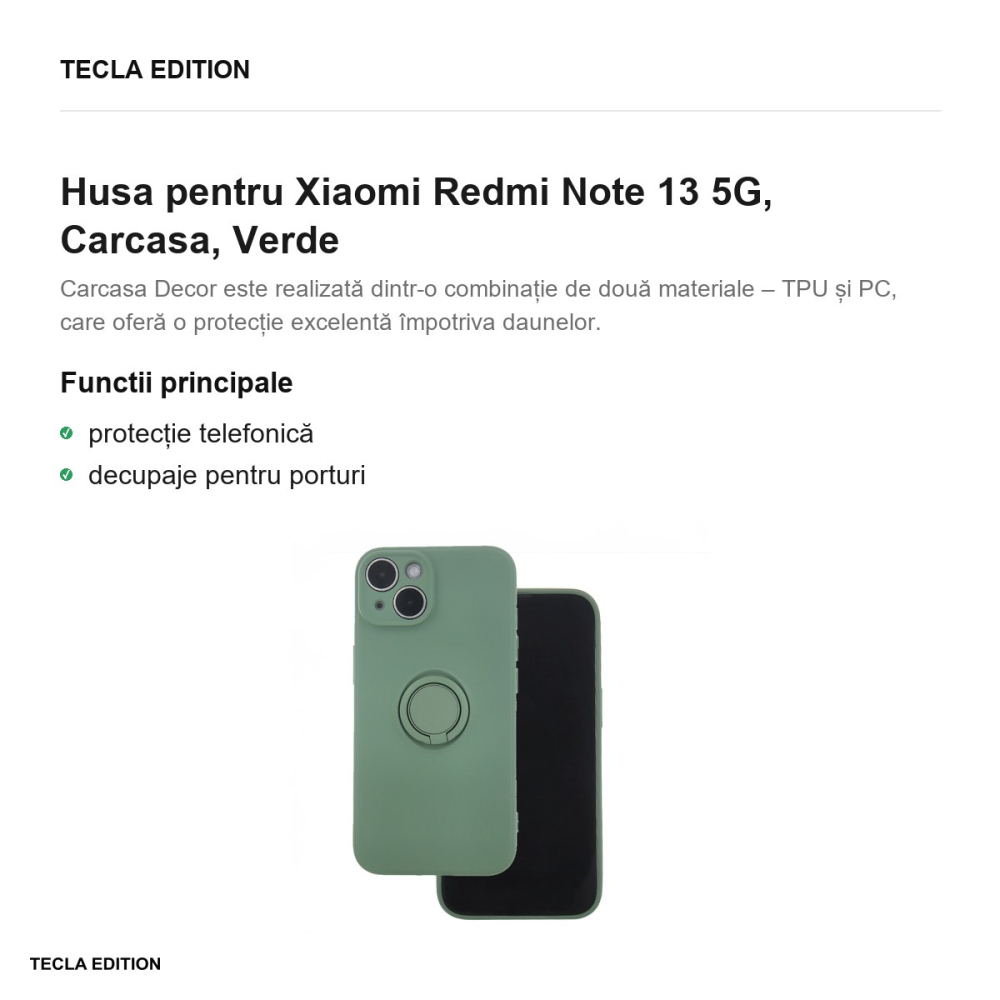 Husa Finger Grip pentru Xiaomi Redmi Note 13 5G, Carcasa, Verde [2]