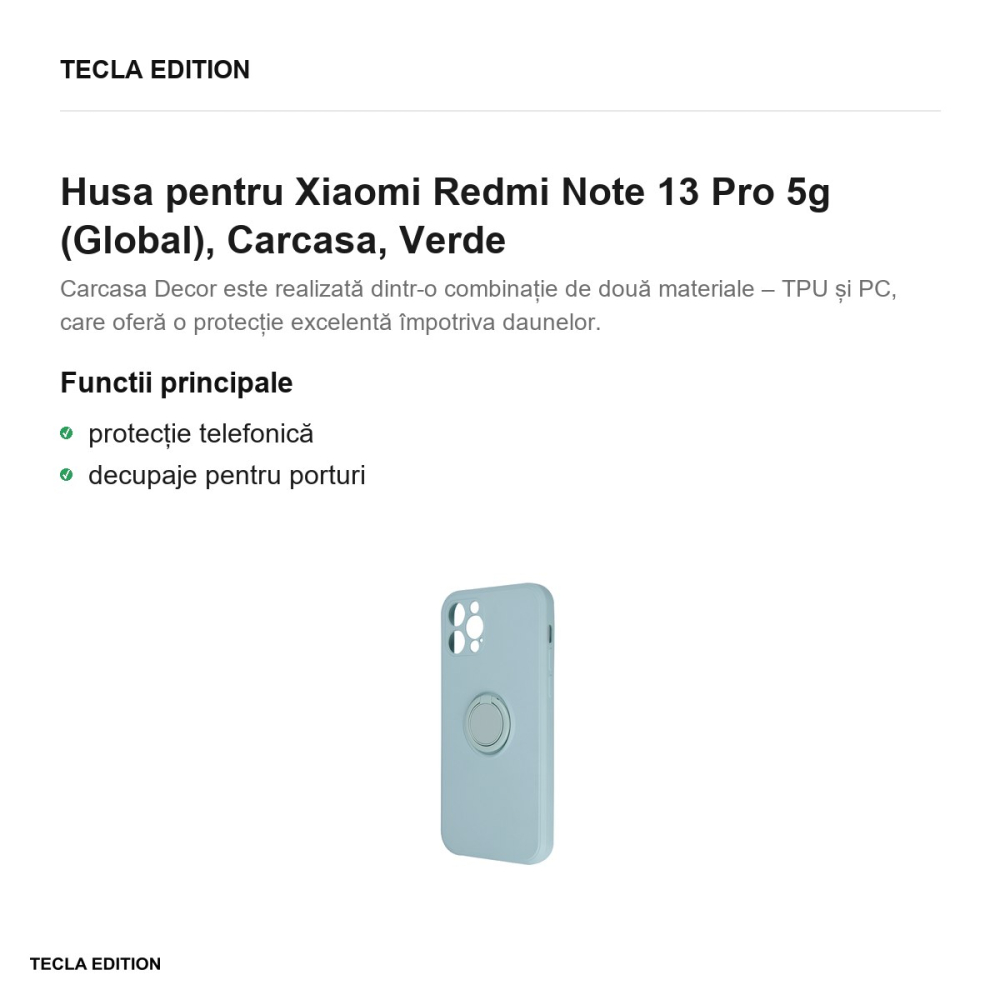 Husa Finger Grip pentru Xiaomi Redmi Note 13 Pro 5g (Global), Carcasa, Verde [2]