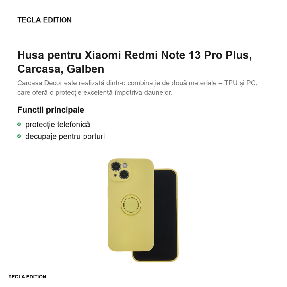 Husa Finger Grip pentru Xiaomi Redmi Note 13 Pro Plus, Carcasa, Galben [2]