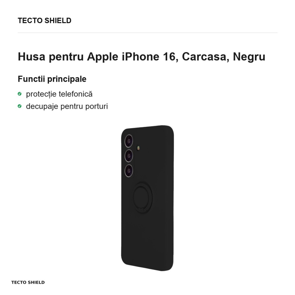 Husa Finger Ring pentru Apple iPhone 16, Carcasa, Negru [2]