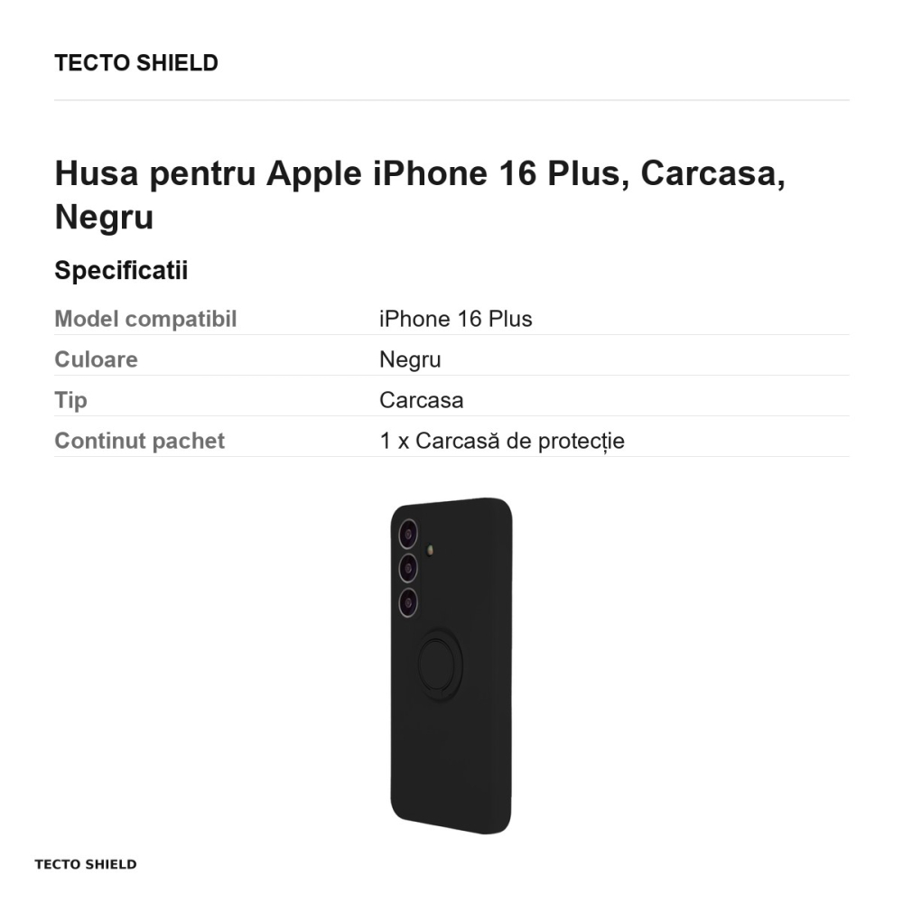 Husa Finger Ring pentru Apple iPhone 16 Plus, Carcasa, Negru [3]
