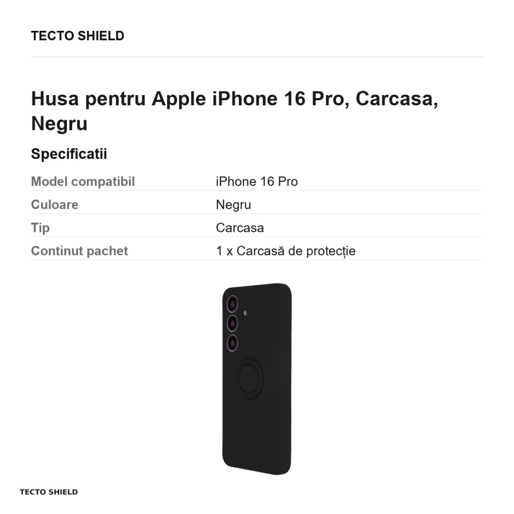 Husa Finger Ring pentru Apple iPhone 16 Pro, Carcasa, Negru [3]