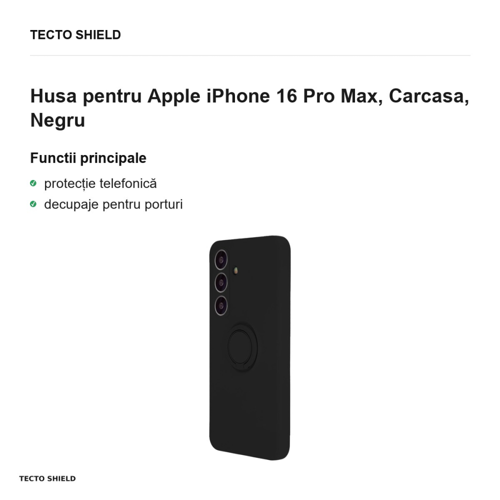 Husa Finger Ring pentru Apple iPhone 16 Pro Max, Carcasa, Negru [2]