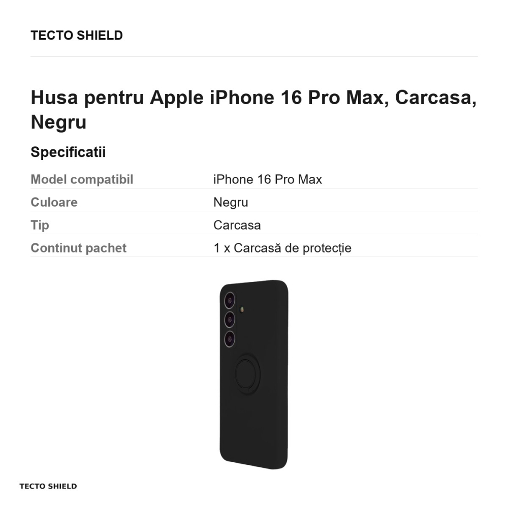 Husa Finger Ring pentru Apple iPhone 16 Pro Max, Carcasa, Negru [3]