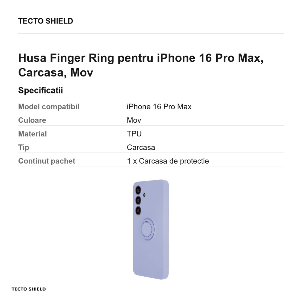 Husa Finger Ring pentru iPhone 16 Pro Max, Carcasa, Mov [3]