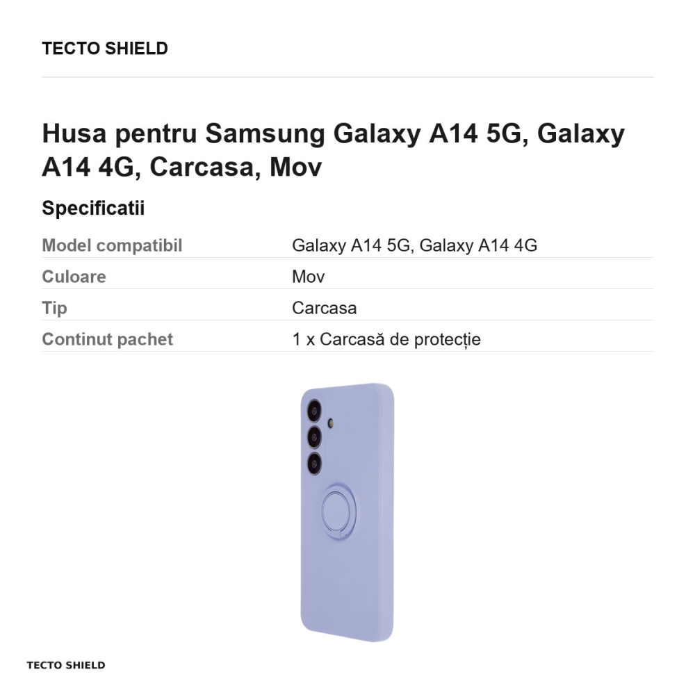 Husa Finger Ring pentru Samsung Galaxy A14 5G, Galaxy A14 4G, Carcasa, Mov [3]