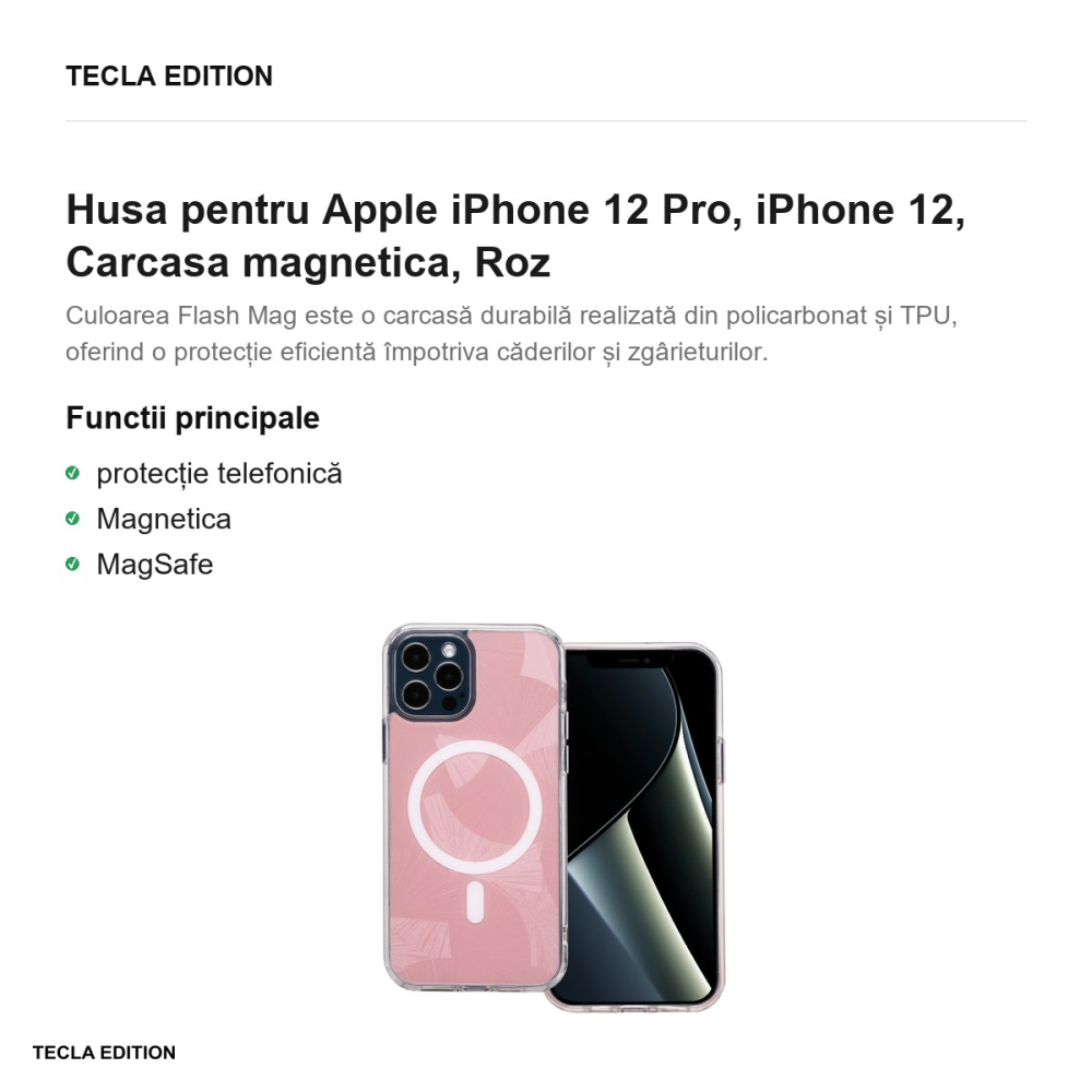 Husa Flash Mag pentru Apple iPhone 12 Pro, iPhone 12, Carcasa magnetica, Roz [2]