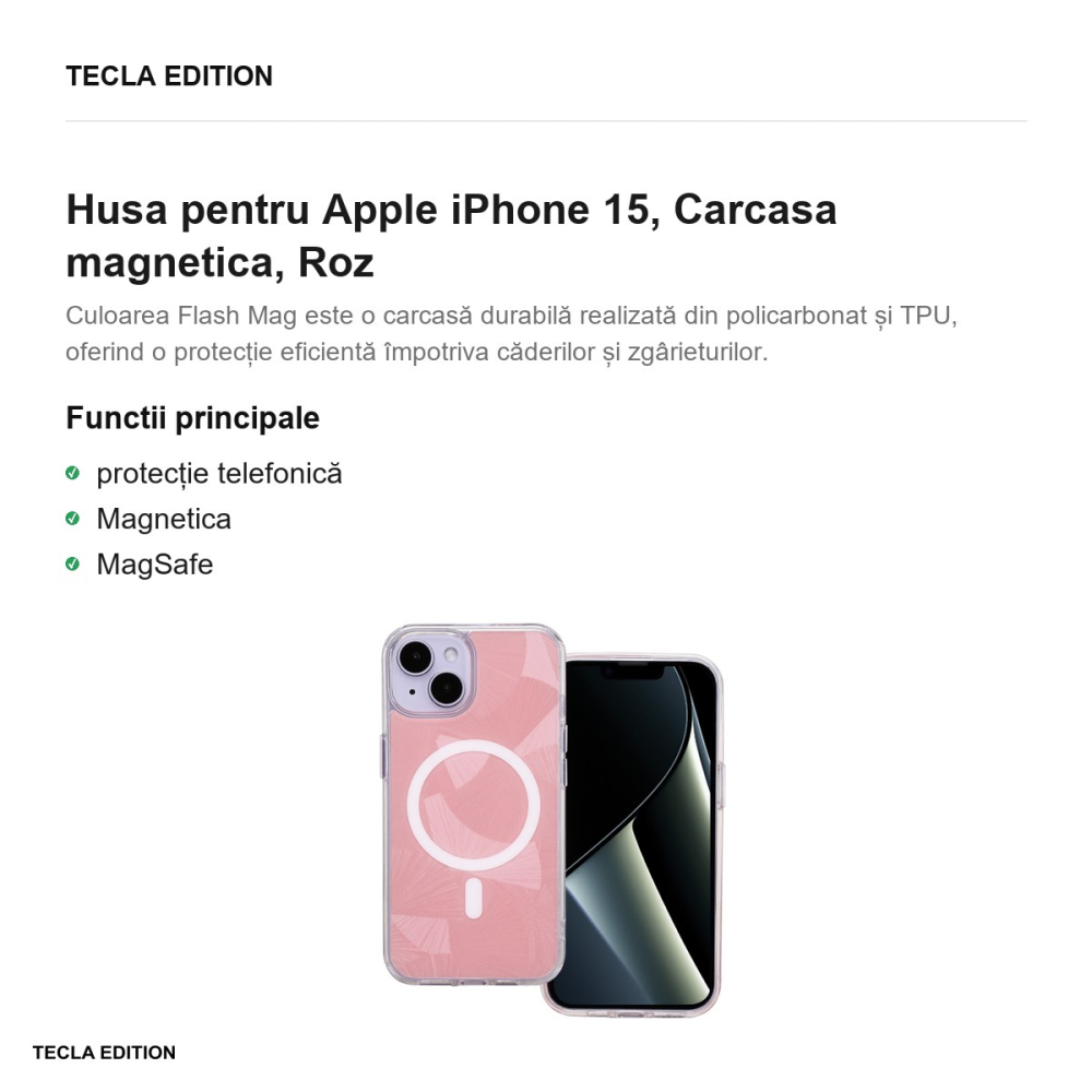 Husa Flash Mag pentru Apple iPhone 15, Carcasa magnetica, Roz [2]