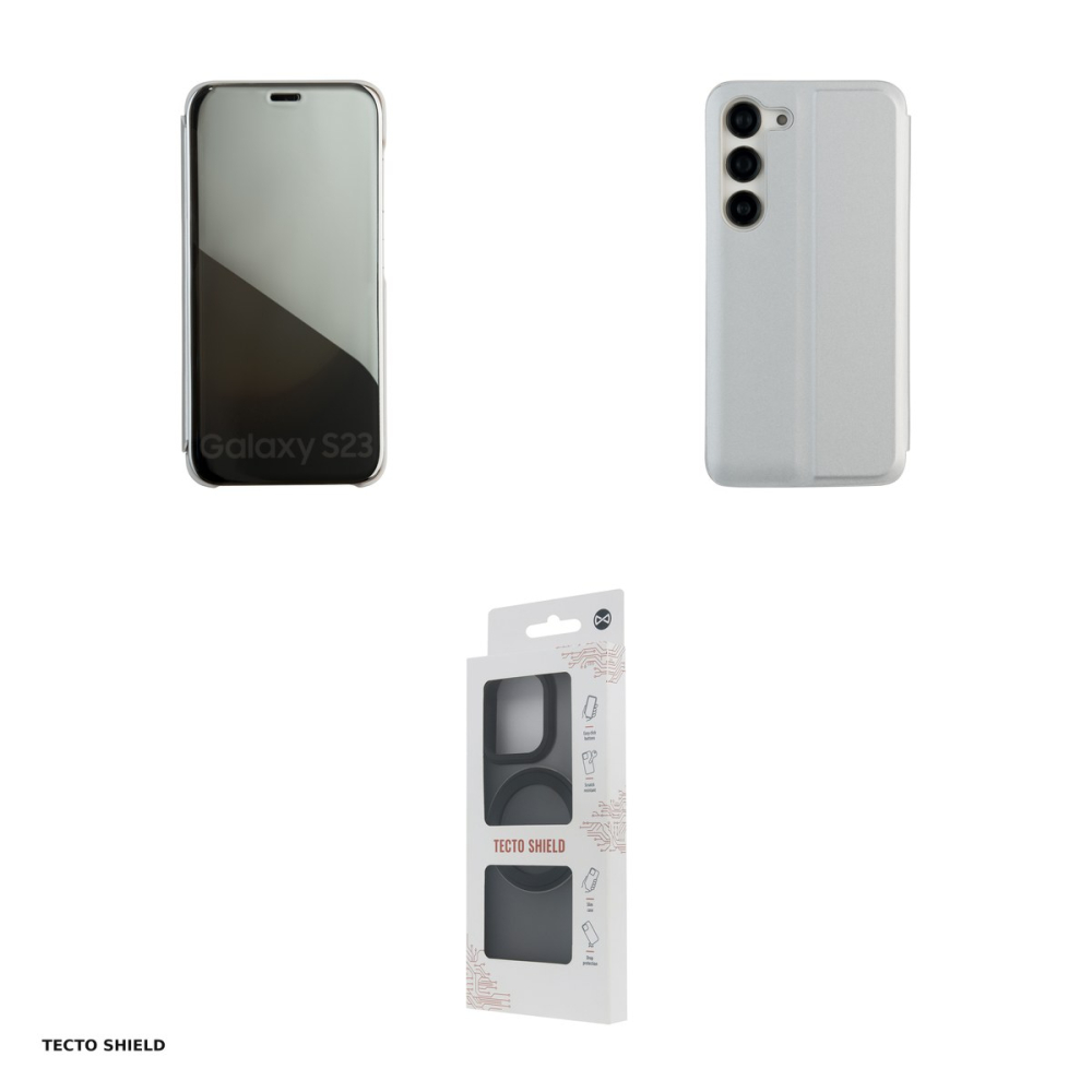 Husa Fold Mirror View pentru Samsung Galaxy A14 5G, Galaxy A14 4G, tip carte cu inchidere magnetica, Argintiu [4]