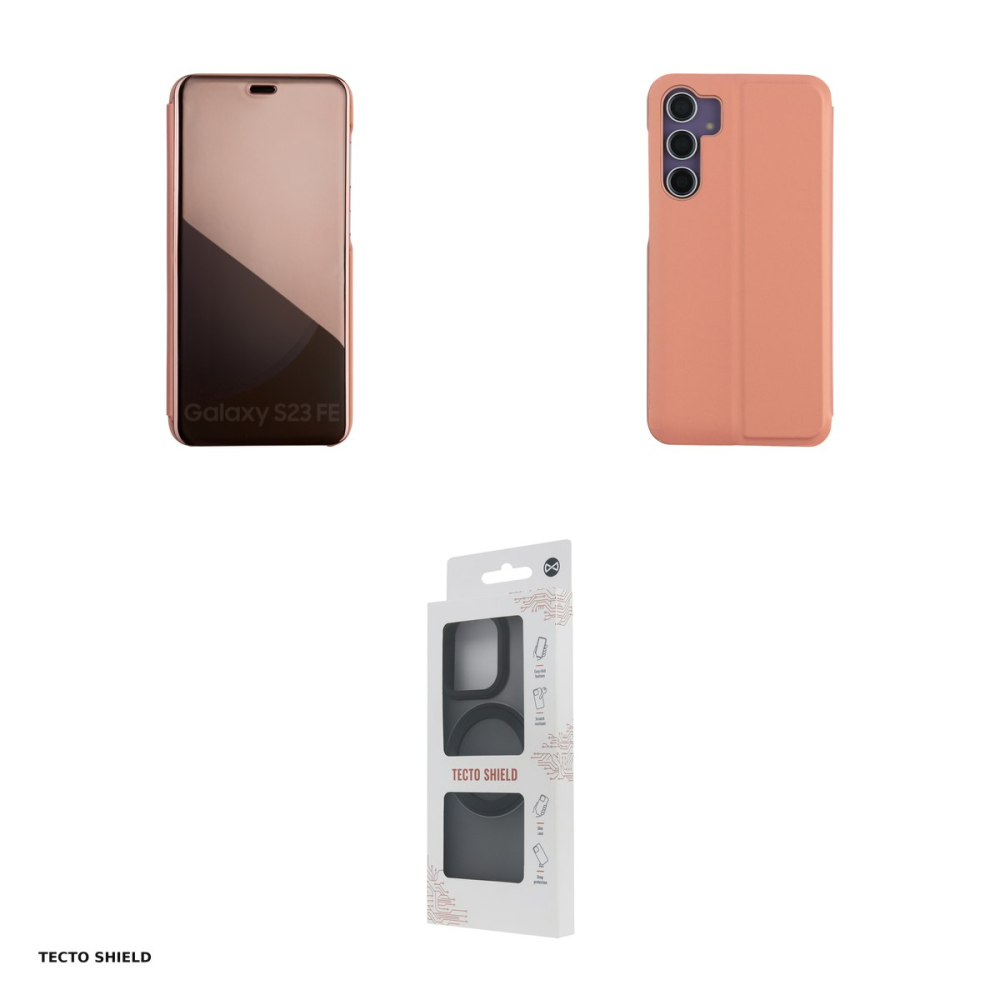 Husa Fold Mirror View pentru Samsung Galaxy A14 5G, Galaxy A14 4G, tip carte cu inchidere magnetica, Roz [4]