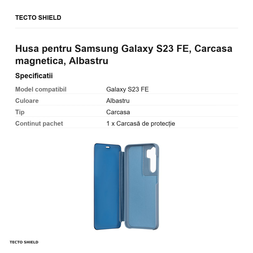 Husa Fold Mirror View pentru Samsung Galaxy S23 FE, tip carte cu inchidere magnetica, Albastru [3]