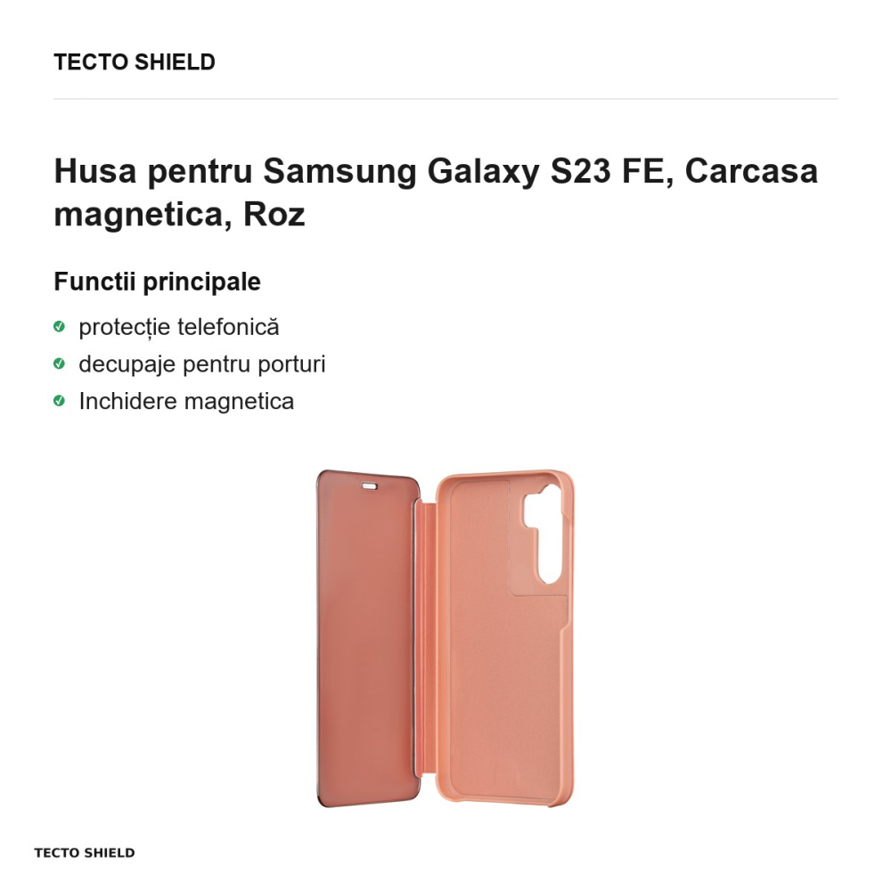 Husa Fold Mirror View pentru Samsung Galaxy S23 FE, tip carte cu inchidere magnetica, Roz [2]