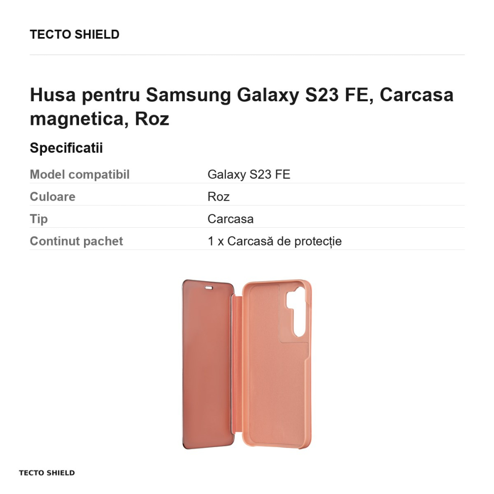 Husa Fold Mirror View pentru Samsung Galaxy S23 FE, tip carte cu inchidere magnetica, Roz [3]