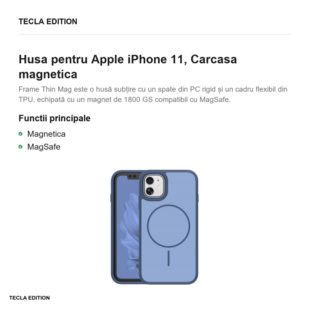 Husa Frame Thin Mag pentru Apple iPhone 11, Carcasa magnetica, Albastru inchis [2]