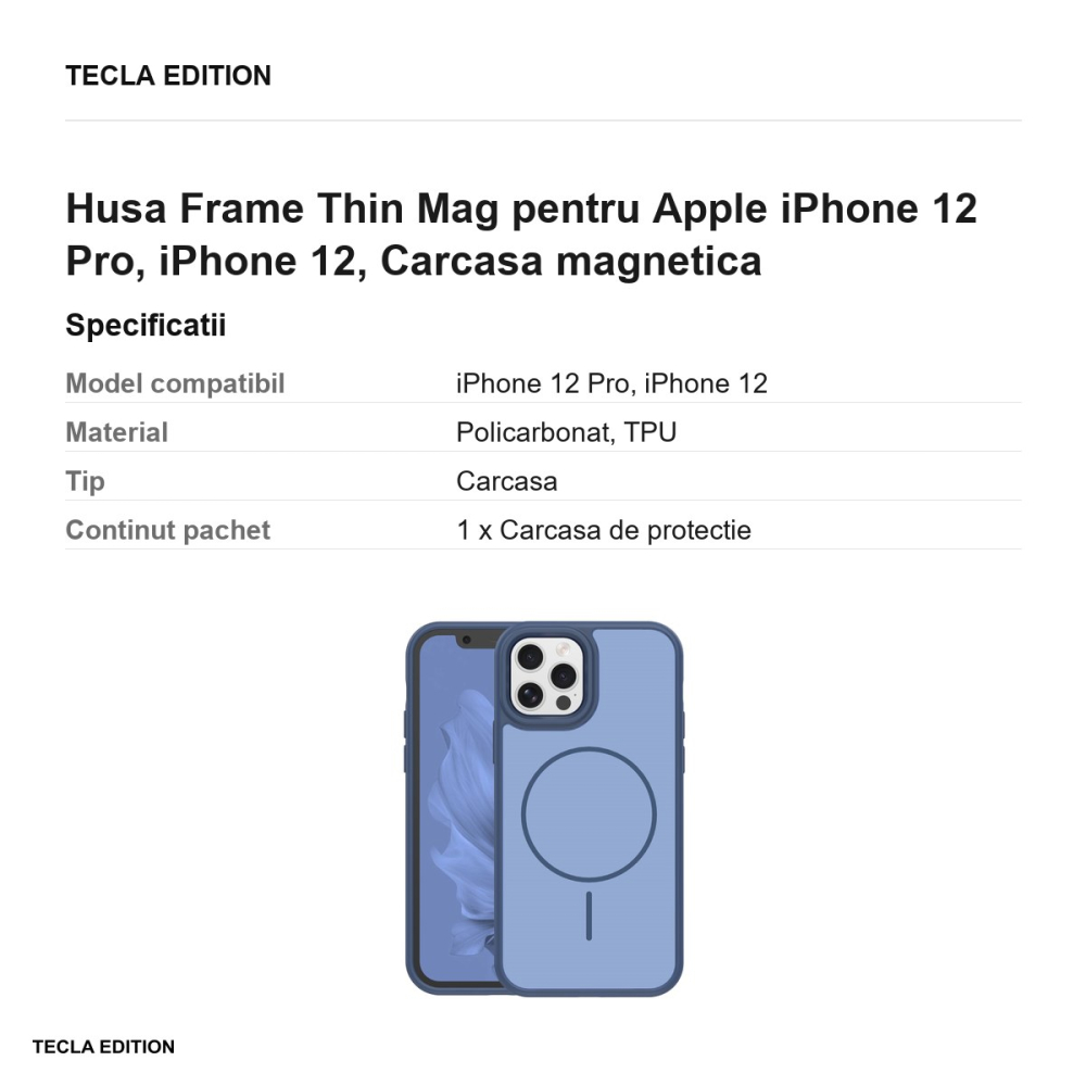 Husa Frame Thin Mag pentru Apple iPhone 12 Pro, iPhone 12, Carcasa magnetica, Albastru inchis [3]