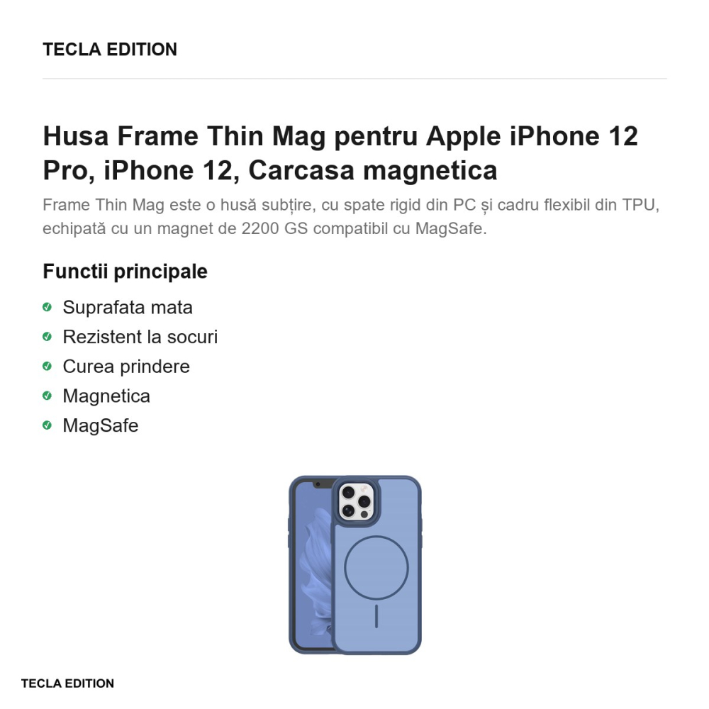 Husa Frame Thin Mag pentru Apple iPhone 12 Pro, iPhone 12, Carcasa magnetica, Albastru inchis [2]