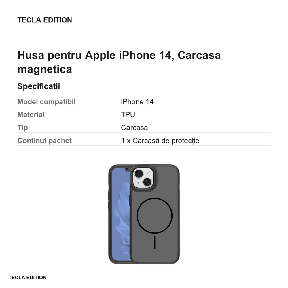 Husa Frame Thin Mag pentru Apple iPhone 14, Carcasa magnetica, Negru [3]