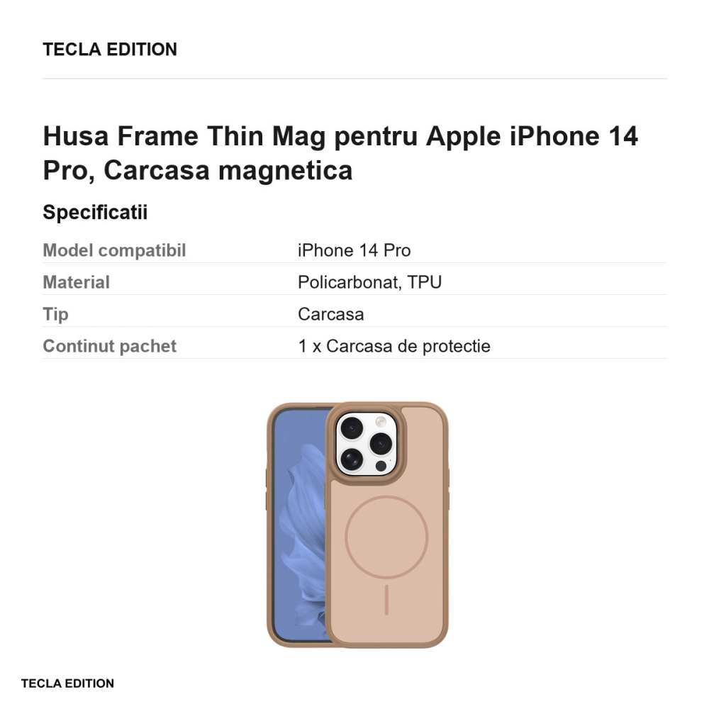 Husa Frame Thin Mag pentru Apple iPhone 14 Pro, Carcasa magnetica, Maro [3]