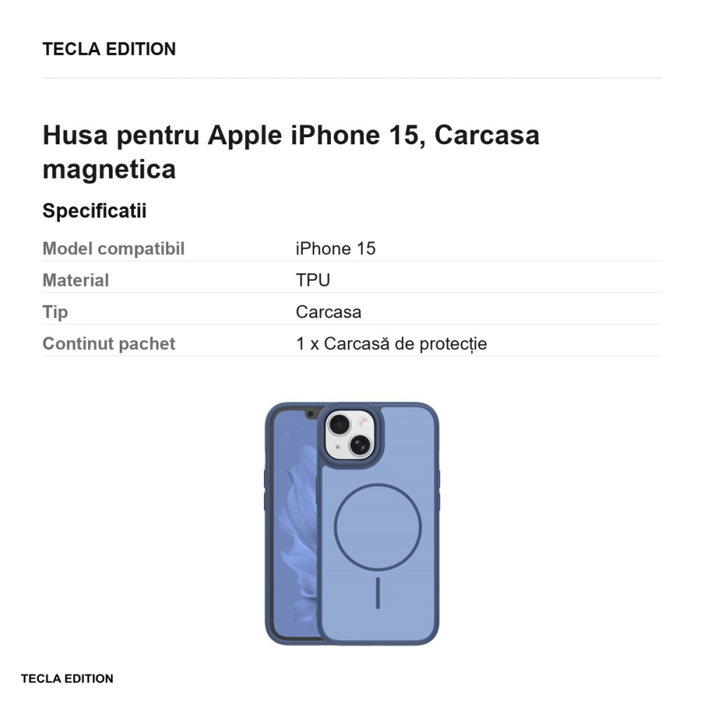 Husa Frame Thin Mag pentru Apple iPhone 15, Carcasa magnetica, Albastru inchis [3]