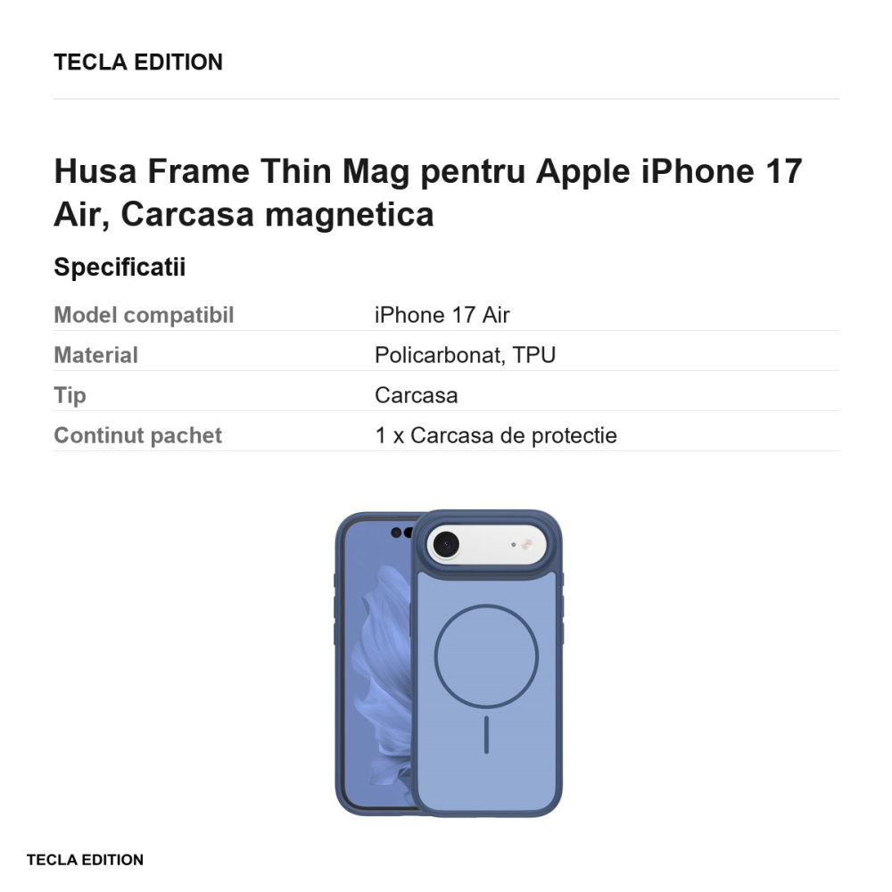 Husa Frame Thin Mag pentru Apple iPhone 17 Air, Carcasa magnetica, Albastru inchis [3]