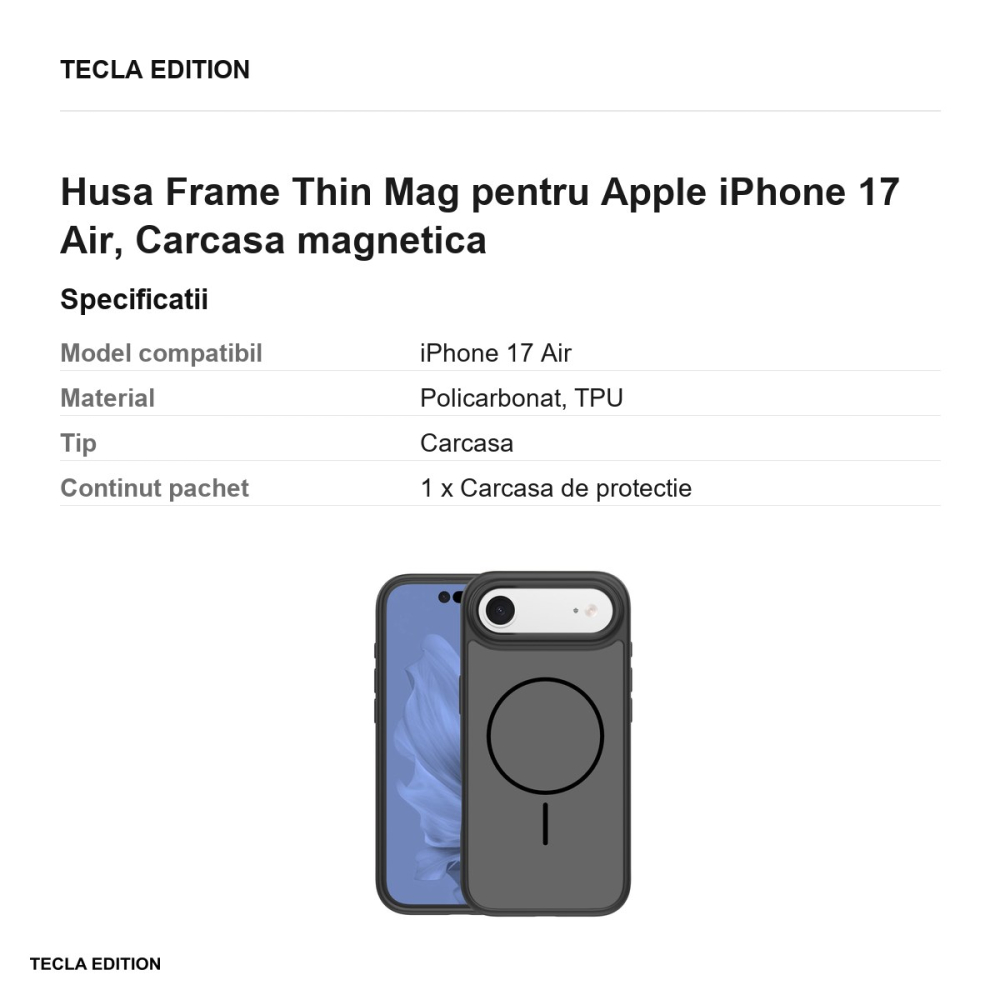 Husa Frame Thin Mag pentru Apple iPhone 17 Air, Carcasa magnetica, Negru [3]